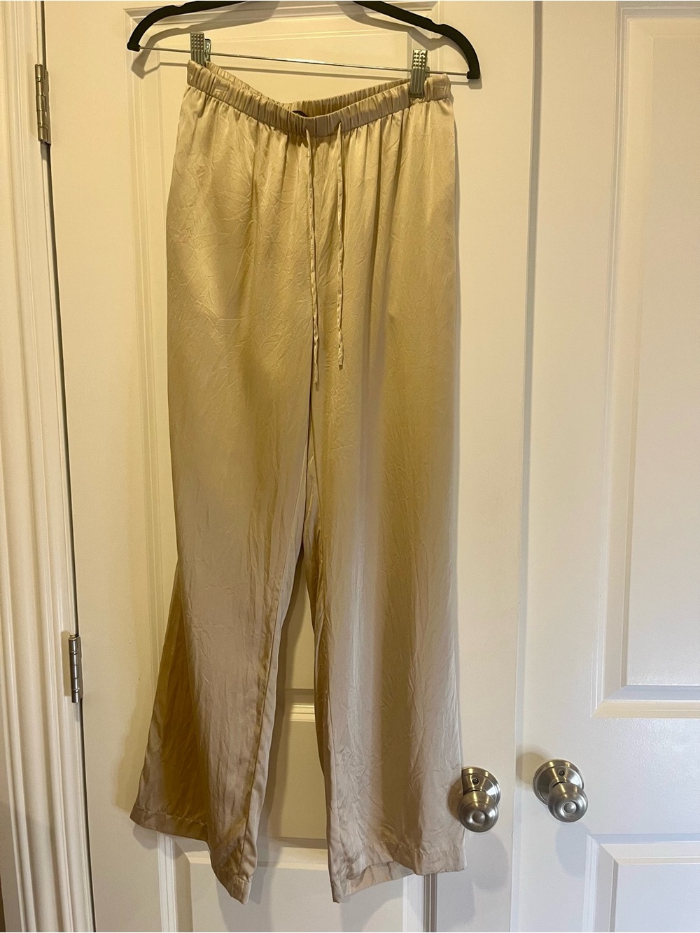 Quince 100% Silk Washable Wide Leg Pants in Champagne- small - Picture 5 of 8